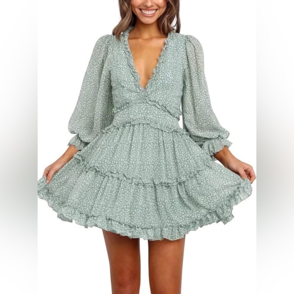 SAGE GREEN V-NECK DRESS WITH OPEN BACK